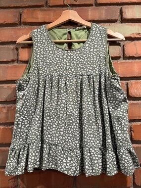 In Bloom Olive Green Floral Ruffle Tank